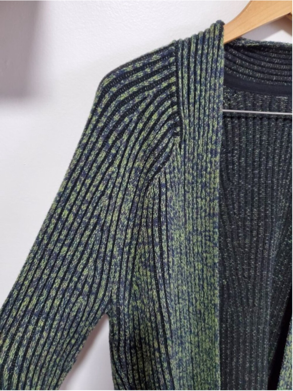 LULULEMON Cotton-Cashmere Blend Sweater Wrap Cardigan Green Sz 6 Ribbed Knit - Picture 3 of 10